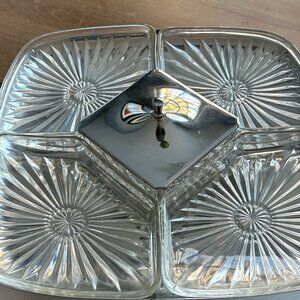 Melbern Creations Glass Relish Tray, Vintage, Lazy Susan Base